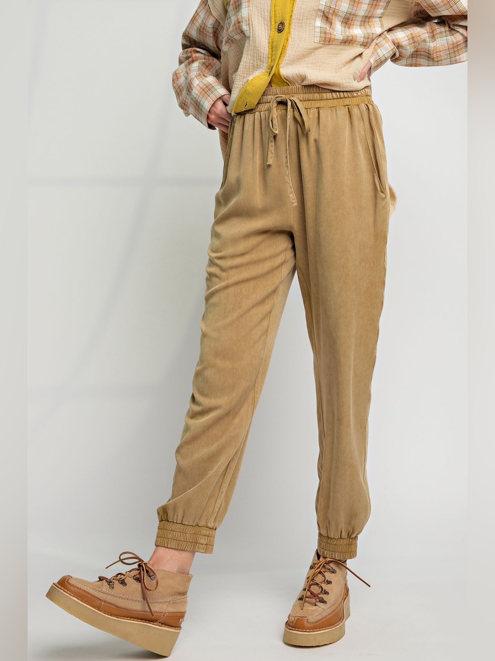 Easel Washed Navy Mineral Wash Tencel Jogger Pants Drawstring Faded Olive Small - Picture 3 of 5